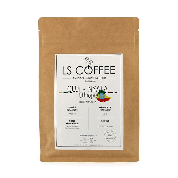 Sachet de café grain 250 gr net Ethiopie guji nyala Chokaté
