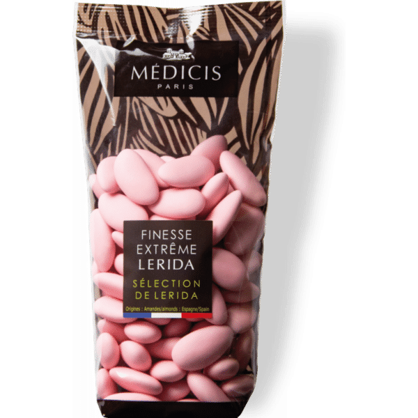 Dragées amande Lerida rose – sachet 250 g, cœur amande de qualité, enrobage rose satiné