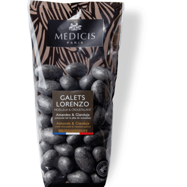 Dragées Lorenzo Gris Granité – sachet 250 g, enrobage élégant et satiné, cœur tendre au chocolat fondant