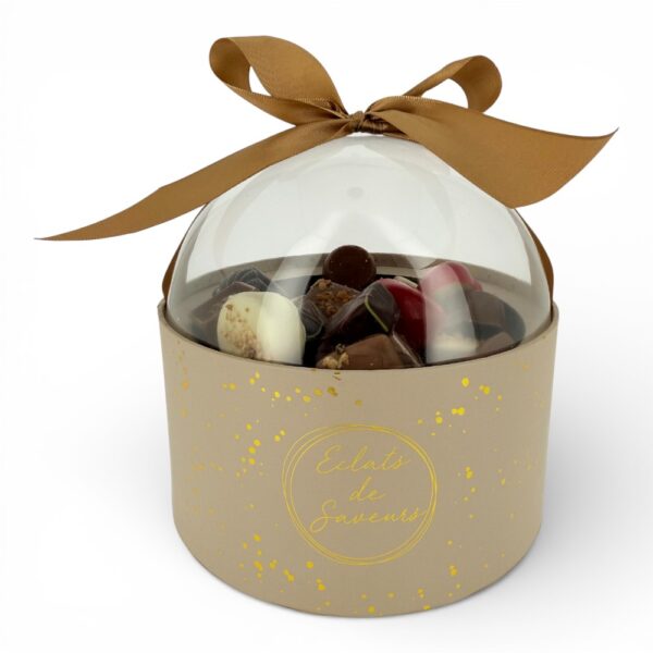 Choco Crush chocolats assortis – grand contenant cylindrique avec dôme transparent