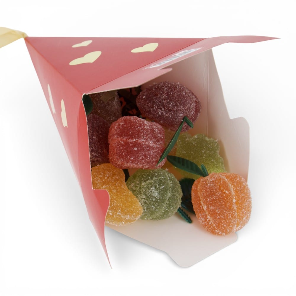 Sweet Valentine pâtes de fruits – détail du coffret pyramidal et de son contenu